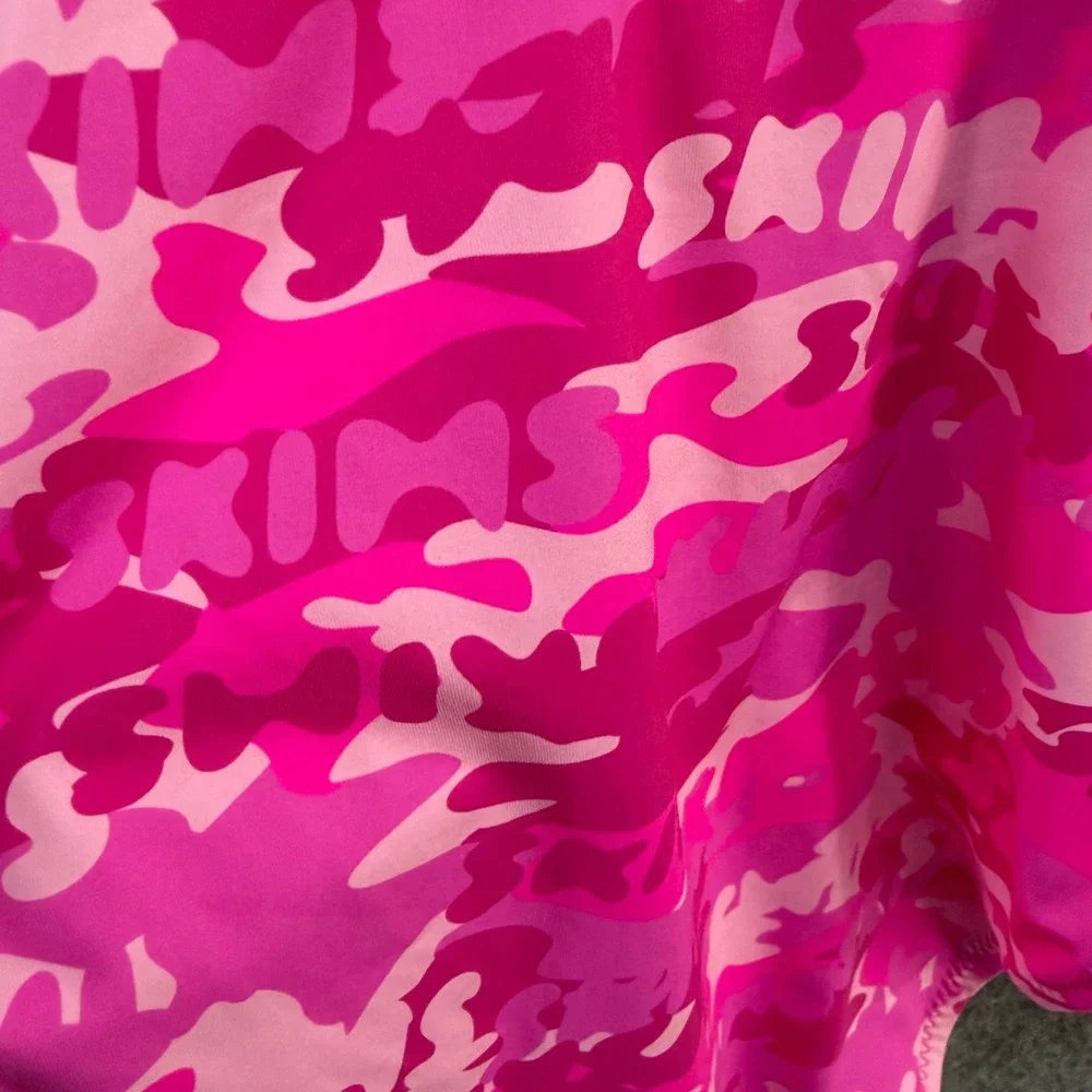 Skims Signature Swim Scoop Neck One Piece Womens S Pink Camo Monogram Swimsuit